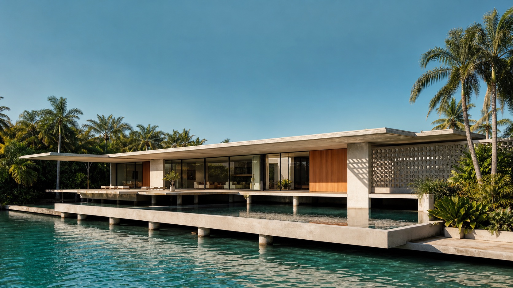 A modernist Miami waterfront residence at midday